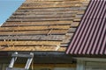 Old building reroofing Royalty Free Stock Photo