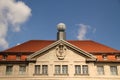 an old building with a sphere on the top of the roof Royalty Free Stock Photo