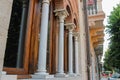 Old building with vintage column in the city center. Viareggio,