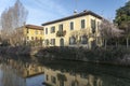 Old buildings along the canal Martesana, Milan