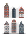 Old buildings. Antique european constructions vintage urban facades in flat style garish vector exterior designs Royalty Free Stock Photo