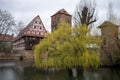 Old buildings on the bank of the Pegnitz river. Nuremberg, Germany. Royalty Free Stock Photo