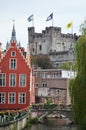 Old buildings, bridge and canal in the center of Ghent