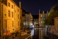 Old buildings in Brugges by night, Belgium