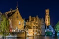 Old buildings in Bruges by night, Belgium