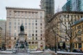 Old Buildings in downtown with snow - Montreal, Quebec, Canada Royalty Free Stock Photo