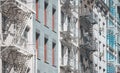 Old buildings with fire escapes in New York City, color toning applied, USA Royalty Free Stock Photo