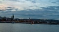 Panorama of the Danube river. View of Budapest. Old buildings of the Hungarian Parliament and medieval temples and buildings