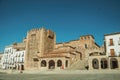 Old buildings in the Main Square with stairs at Caceres Royalty Free Stock Photo