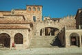 Old buildings in the Main Square with stairs at Caceres Royalty Free Stock Photo