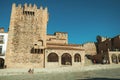 Old buildings in the Main Square with stairs at Caceres Royalty Free Stock Photo