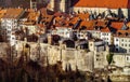 Old buildings of medieval city Fribourg, Switzerland, aerial vie Royalty Free Stock Photo