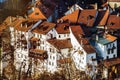 Old buildings of medieval city Fribourg, Switzerland, aerial vie Royalty Free Stock Photo