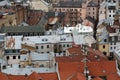 Riga, Latvia, November 2019. Roofs of an old residential area in the city center.