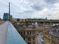 Old buildings in Newcastle pictured from a rusty Tyne bridge looking towards Gateshea Royalty Free Stock Photo