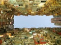 Old buildings at night in Hong Kong, it shows the old and new buildings together Royalty Free Stock Photo