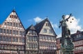 old buildings and statue of Lady Justice statue in Frankfurt Royalty Free Stock Photo