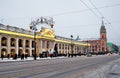 Old buildings and street lights on Nevsky prospect in Saint-Petersburg