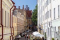 Old buildings and tourists at the Old Town in Tallinn Royalty Free Stock Photo