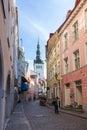 Old buildings and tourists at the Old Town in Tallinn Royalty Free Stock Photo