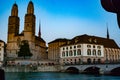 Old buildings in Zurich and stone bridge