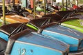 Old bumper cars from an amusement park.