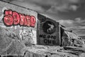 old bunker at the beach with graffiti Royalty Free Stock Photo