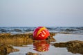 Old buoy of red color, thrown ashore Royalty Free Stock Photo