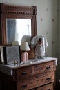 Old bureau with black doll and other items from yesteryear, Wm Phelps General Store, Historic Palmyra, New York, 2019