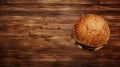 Realistic 8k Aerial View Of Hamburger On Wooden Table Background