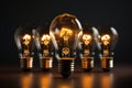 Old burning light bulbs, energy saving concept Royalty Free Stock Photo
