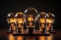 Old burning light bulbs, energy saving concept Royalty Free Stock Photo