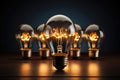 Old burning light bulbs, energy saving concept Royalty Free Stock Photo