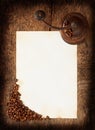Old burnt sheet with a coffee grinder