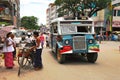 Old bus cruising through the streets of Yangon, Myanmar.