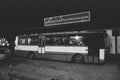 old bus Karosa in Litvinov in Czechia on 11. February 2024 on black and white film photo - blurriness and noise of scanned 35mm
