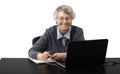 Old business lady laughing while talking online Royalty Free Stock Photo