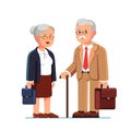 Old business man and woman standing together