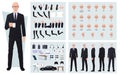 Old Businessman in black suit Character Creation Set, Front, Side, Back view animated character Man Premium Vector Royalty Free Stock Photo