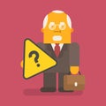 Old businessman holding question mark and suitcase. Vector character Royalty Free Stock Photo