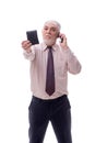 Old businessman holding wallet isolated on white Royalty Free Stock Photo