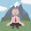 Old Businessman Relaxation In Nature Color Illustration