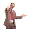 Old bussinessman presenting and making the ok sign Royalty Free Stock Photo