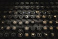 Old buttons of old type writer matchine in dark light Royalty Free Stock Photo