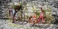 Old bycicle on a wall Royalty Free Stock Photo