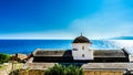 View on old byzantine church of Monemvasia town, Greece