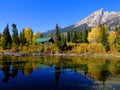 Old Cabin in Forest in Autumn fall by River Water Reflection of Trees Royalty Free Stock Photo