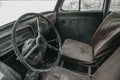 Old cabin of a rusty abandoned truck.