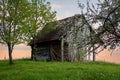 Old cabin view and sunset in Alps