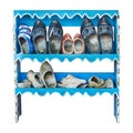 Old cabinet with weathered vintage Dutch wooden clogs Royalty Free Stock Photo